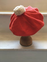 Load image into Gallery viewer, Orange Red Cotton Beret with Pompom