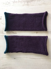 Load image into Gallery viewer, Purple Alpaca Fingerless Gloves with Blue Trim