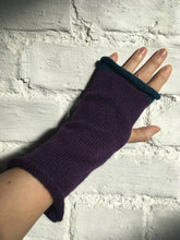 Load image into Gallery viewer, Purple Alpaca Fingerless Gloves with Blue Trim