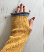Load image into Gallery viewer, Mustard Yellow Fingerless Alpaca Gloves with Grey Trim