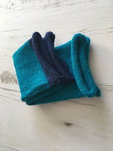 Load image into Gallery viewer, Turquoise Blue Alpaca Fingerless Gloves with Navy Trim