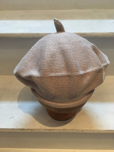 front view of Lord and Taft beige cotton knitted beret