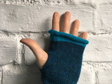 Load image into Gallery viewer, Teal Blue Fingerless Alpaca Gloves with Turquoise Trim