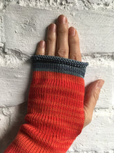Load image into Gallery viewer, Red Cotton Fingerless Gloves with Grey Trim