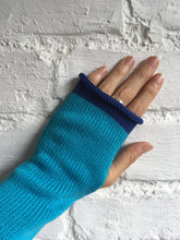 Load image into Gallery viewer, Turquoise Blue Cotton Fingerless Gloves with Royal Blue Trim by Lord and Taft