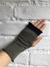 Load image into Gallery viewer, Khaki Olive Cotton Fingerless Gloves with Black Trim
