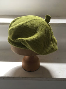 Lime Green Knitted Cotton French-Style Beret
