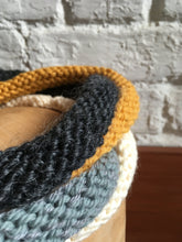 Load image into Gallery viewer, Lord and Taft 4-Loop Handknitted Neck warmer in Grey, Cream and Mustard Alpaca/Wool
