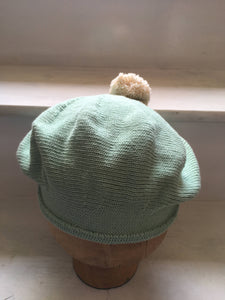 Mint Green Cotton Beret with Pompom