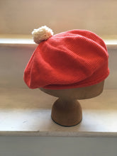 Load image into Gallery viewer, Orange Red Cotton Beret with Pompom