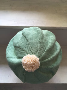 Mint Green Cotton Beret with Pompom