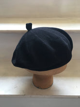 Load image into Gallery viewer, Black Cotton Knitted French Style Beret with Tab at Top and Rolled Hem, by Lord and Taft