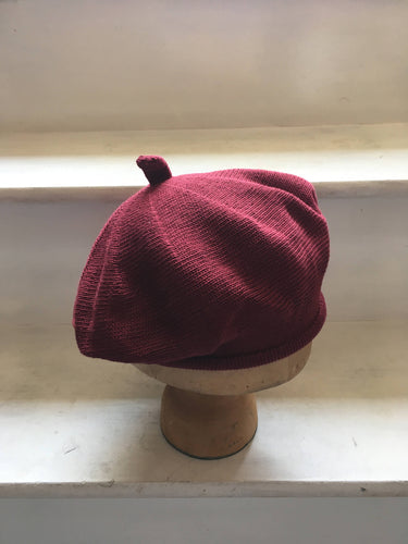 Burgundy Cotton French Style Knitted Beret by Lord and Taft