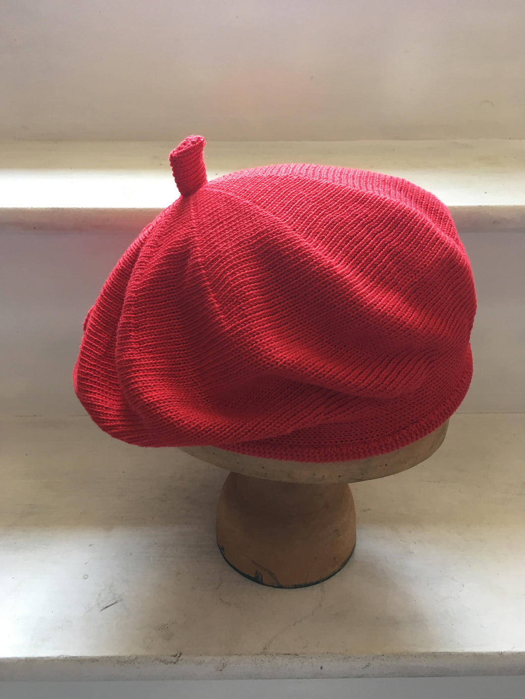 Bright Red Cotton Knitted French Style Beret by Lord and Taft