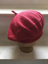 Load image into Gallery viewer, Raspberry Red Cotton Knitted French Style Beret with tab at Top and Rolled Hem, by Lord and Taft