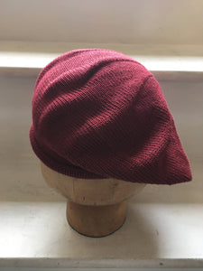 Burgundy Cotton Knitted Tam with Rolled Hem for Men or Women