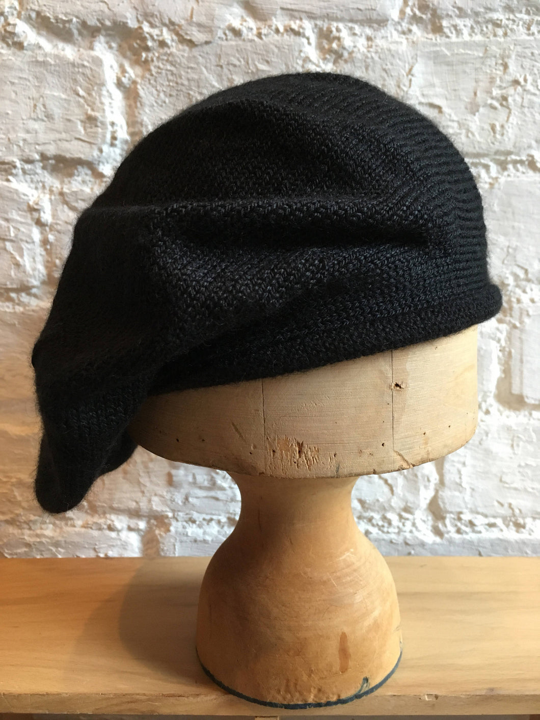 Unisex Black Knitted Alpaca and Silk Mix Knitted Tam Hat with a Rolled Hem, by Lord and Taft