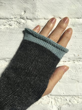 Load image into Gallery viewer, Lord and Taft Charcoal Grey Alpaca Fingerless Gloves with Duck Egg Blue Edge