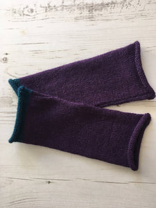 Purple Alpaca Fingerless Gloves with Blue Trim