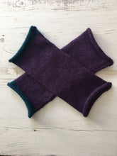 Load image into Gallery viewer, Purple Alpaca Fingerless Gloves with Blue Trim