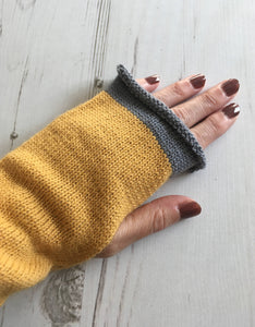 Lord and Taft Mustard Yellow Alpaca Fingerless Gloves with Grey Trim