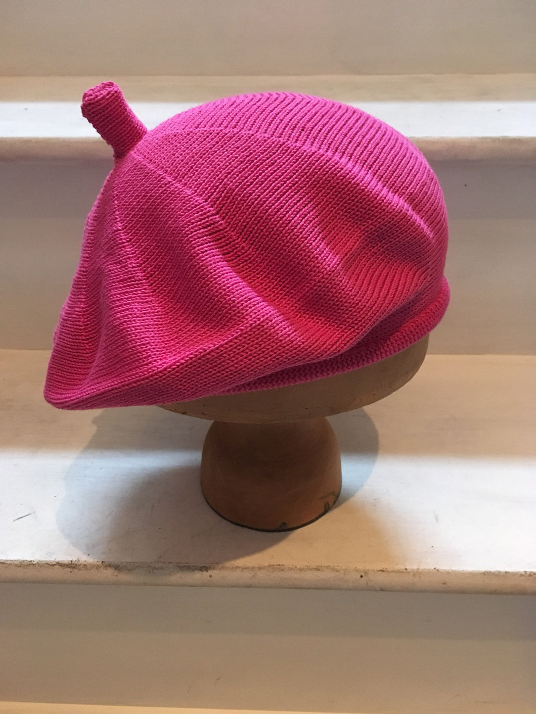 Bright Pink Cotton Knitted Beret by Lord and Taft