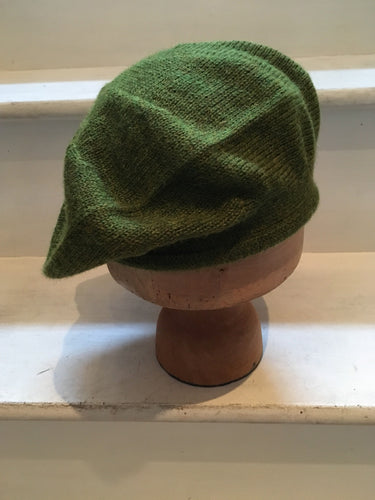 Grass Green Knitted Alpaca Scottish Tam Style Beret, by Lord and Taft.