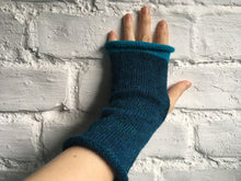 Load image into Gallery viewer, Teal Blue Fingerless Alpaca Gloves with Turquoise Trim