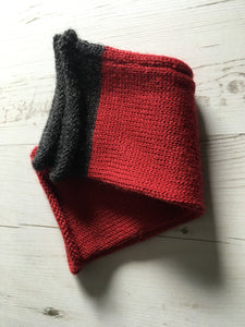 Crimson Red Alpaca Silk Fingerless Gloves with Grey Trim