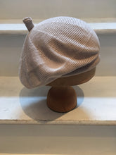 Load image into Gallery viewer, Lord and Taft stone beige cotton knitted beret for women, with tab at the top.
