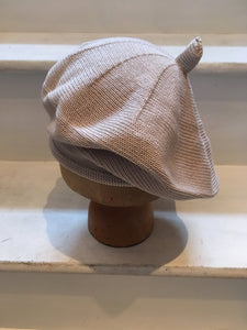Side View of Lord and Taft beige knitted cotton beret