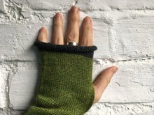 Load image into Gallery viewer, Grass Green Alpaca Fingerless Gloves with Charcoal Trim