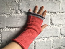 Load image into Gallery viewer, Pink Alpaca Fingerless Gloves with Grey Trim