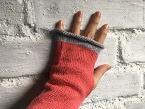 Pink Alpaca Fingerless Gloves with Grey Trim