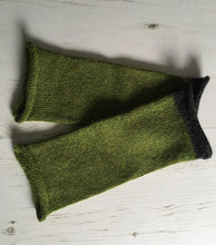 Load image into Gallery viewer, Grass Green Alpaca Fingerless Gloves with Charcoal Trim