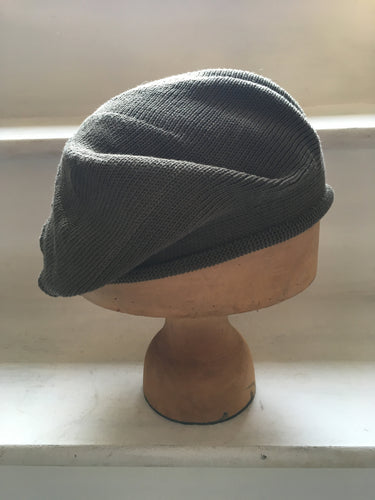 Khaki Olive Green Cotton Knitted Tam Style Beret by Lord and Taft