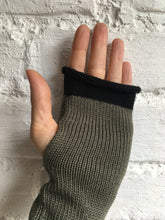 Load image into Gallery viewer, Khaki Olive Cotton Fingerless Gloves with Black Trim