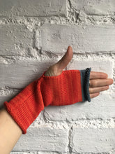 Load image into Gallery viewer, Red Cotton Fingerless Gloves with Grey Trim