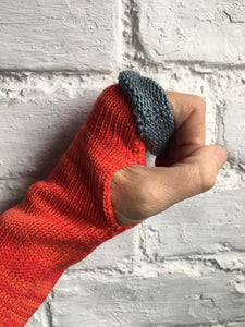 Red Cotton Fingerless Gloves with Grey Trim