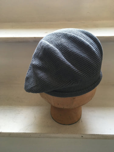 Blue Grey Cotton Knitted Scottish Tam Hat by Lord and Taft